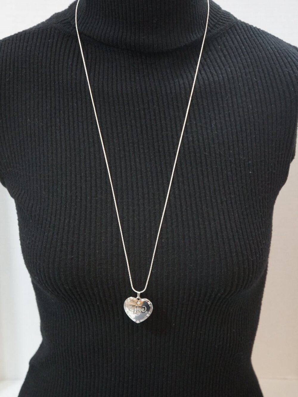 Vintage Sterling Silver Reversible Heart Pendant Necklace 30" Italy Snake Chain